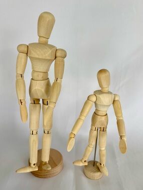 NEW!! Pair Of Jointed Wooden Art Person Figurines 8.5” & 6”